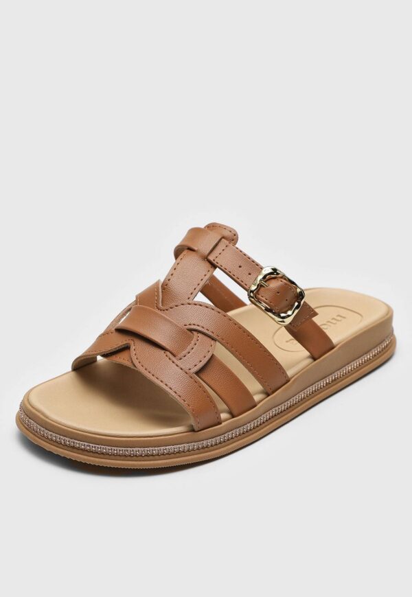Rasteira Flat Moleca Fivela Caramelo